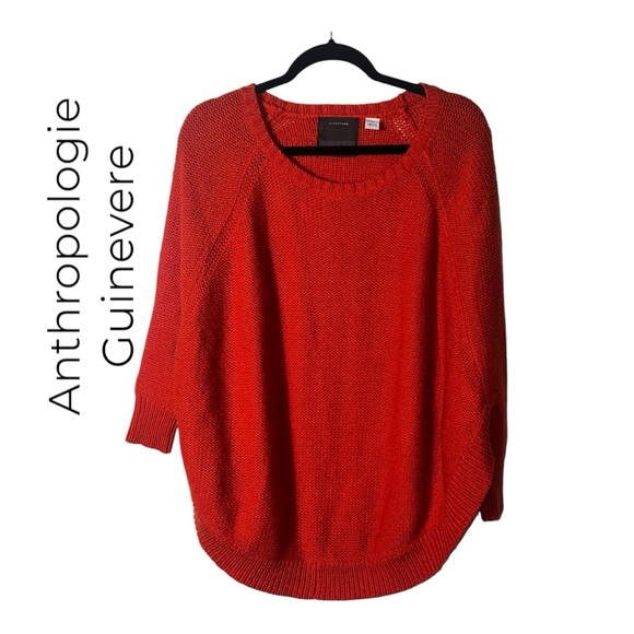 2100. ANTHROPOLOGIE GUINEVERE SWEATER ORANGE IN COLOR KNITTED 3/4‎ SLEEVES - Picture 1 of 7